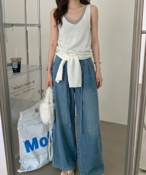 Teem Store（チームストア）の「【５色展開】配色レイヤード風ニットキャミソール（キャミソール・レディース・イエロー/ホワイト/レッド/ブラック/ブルー・F）」の13枚目の写真