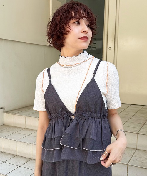 DOUBLE NAME(ダブルネーム)の「前後2WAY ドットチュールティアードキャミ(キャミソール・レディース・ベージュ/グレー・FREE)」の10枚目の写真