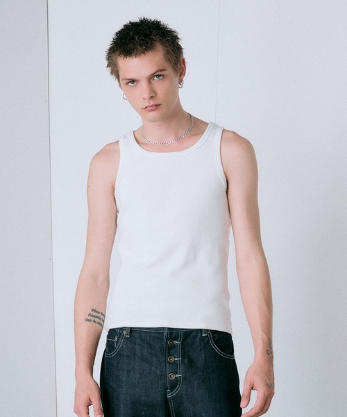 Regen Glanz(レーゲングランツ)の「modern standard rib tank top / モダンスタンダードリブタンクトップ(タンクトップ・メンズ・ブラック/ライトホワイト・MEDIUM/LARGE/SMALL)」の6枚目の写真