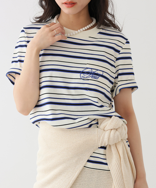 DEUS EX MACHINA(デウスエクスマキナ)の「DEUS/デウスエクスマキナ Pierre Stripe Tee(Tシャツ/カットソー・レディース・アイボリー/ブラウン・FREE)」の1枚目の写真