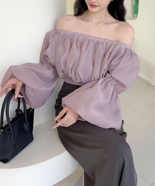 Jasmine Grandiflorum（ジャスミングランディフローラム）の「【Jasmine】オフショルグロップド丈ブラウス（シャツ/ブラウス・レディース・アイボリー/ブラック/パープル・FREE）」の3枚目の写真