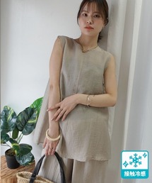 接触冷感シアーリネンタッチノースリーブブラウス【セットアップ可能】