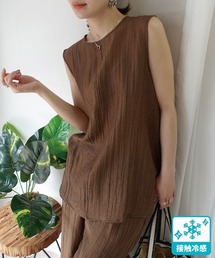接触冷感シアーリネンタッチノースリーブブラウス【セットアップ可能】