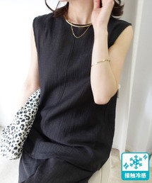 接触冷感シアーリネンタッチノースリーブブラウス【セットアップ可能】