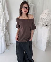 デイリー 無地 ビッグシルエット ワンオフショル 半袖 Tシャツ