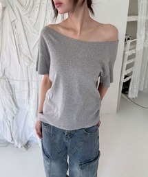 デイリー 無地 ビッグシルエット ワンオフショル 半袖 Tシャツ