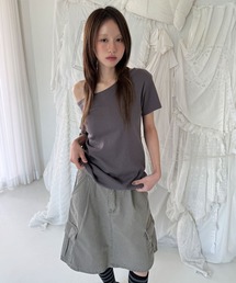 デイリー 無地 ビッグシルエット ワンオフショル 半袖 Tシャツ