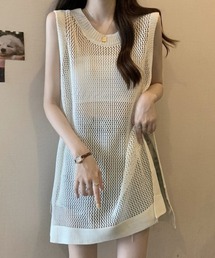 メッシュロングニットベスト