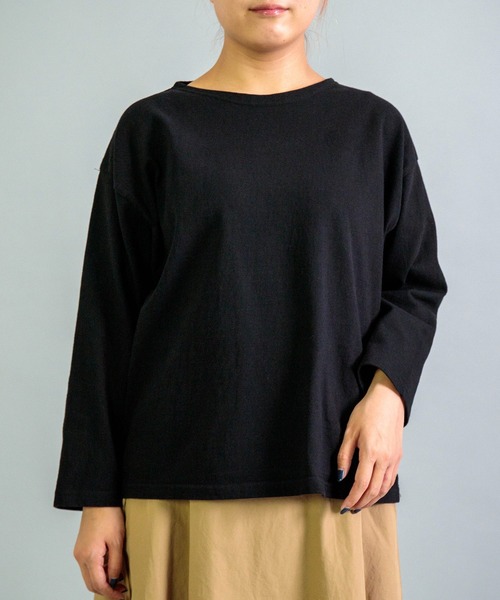 OMNIGOD（オムニゴッド）の「[OMNIGOD womens / オムニゴッド] ８/天竺 ボートネックマニッシュＴシャツ（Tシャツ/カットソー・レディース・ブラック/アイボリー/グレー・FREE）」の3枚目の写真