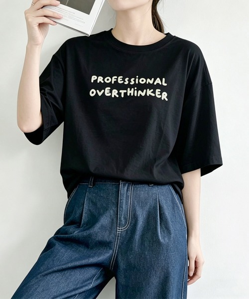 aimoha（アイモハ）の「刺繍風カジュアルロゴプリントTシャツ（Tシャツ/カットソー・レディース・ブラック/ライトグレー/ホワイト・FREE）」の9枚目の写真