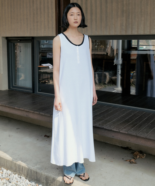 STEP AROUND(ステップアラウンド)の「Waffle Jersey Henley Sleeveless Dress_WHITE(ワンピース・レディース・その他・FREE)」の1枚目の写真
