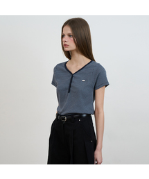 Stripe Henley Neck T-shirt [Navy]