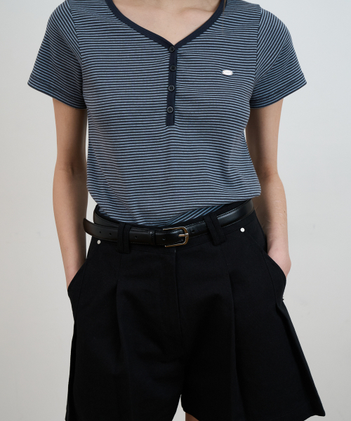 DEHEVE（デヘヴェ）の「Stripe Henley Neck T-shirt [Navy]（Tシャツ/カットソー・レディース・ネイビー・OS）」の8枚目の写真