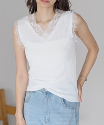 yuue' ( wear ) | Vネックレース付きサマーリブニットタンクトップ(タンクトップ)