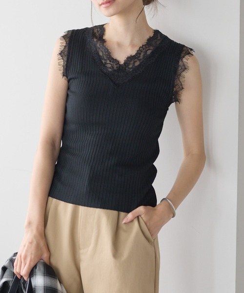 yuue' ( wear )(ユーイ)の「Vネックレース付きサマーリブニットタンクトップ(タンクトップ・レディース・ブラック/ホワイト・FREE)」の17枚目の写真