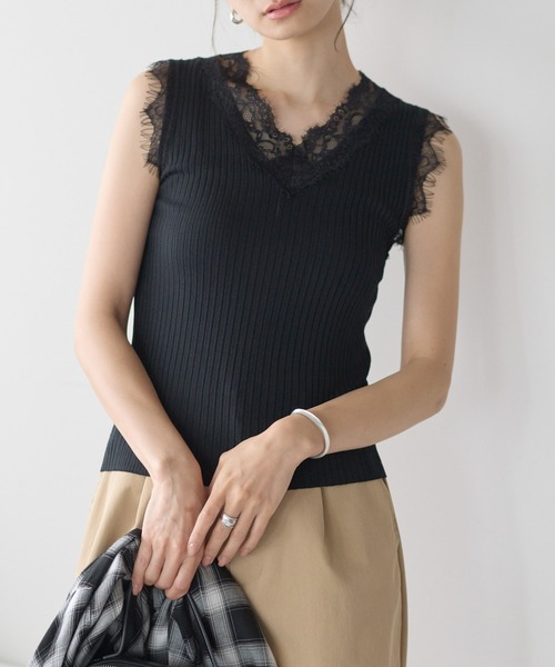 yuue' ( wear )(ユーイ)の「Vネックレース付きサマーリブニットタンクトップ(タンクトップ・レディース・ブラック/ホワイト・FREE)」の15枚目の写真