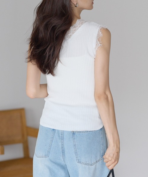 yuue' ( wear )(ユーイ)の「Vネックレース付きサマーリブニットタンクトップ(タンクトップ・レディース・ブラック/ホワイト・FREE)」の22枚目の写真