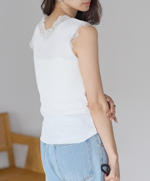 yuue' ( wear )(ユーイ)の「Vネックレース付きサマーリブニットタンクトップ(タンクトップ・レディース・ブラック/ホワイト・FREE)」の21枚目の写真