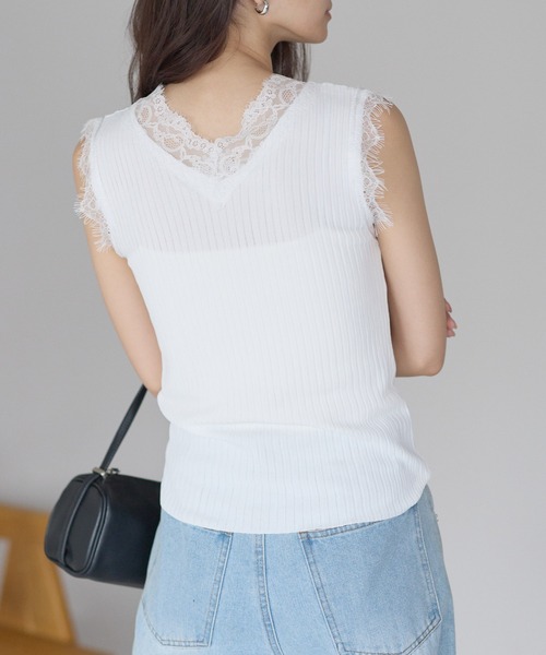 yuue' ( wear )(ユーイ)の「Vネックレース付きサマーリブニットタンクトップ(タンクトップ・レディース・ブラック/ホワイト・FREE)」の20枚目の写真