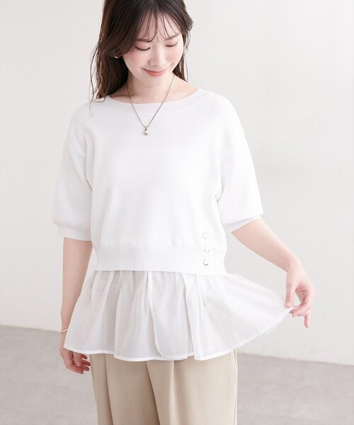 natural couture(ナチュラルクチュール)の「取り外し裾フリル付き半袖ニット(ニット/セーター・レディース・ネイビー/ブラック/サックスブルー/オフホワイト・FREE)」の7枚目の写真