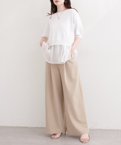 natural couture(ナチュラルクチュール)の「取り外し裾フリル付き半袖ニット(ニット/セーター・レディース・ネイビー/ブラック/サックスブルー/オフホワイト・FREE)」の8枚目の写真