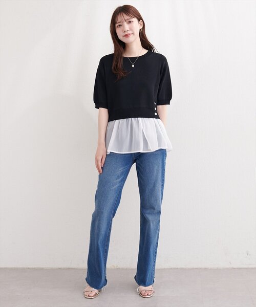 natural couture(ナチュラルクチュール)の「取り外し裾フリル付き半袖ニット(ニット/セーター・レディース・ネイビー/ブラック/サックスブルー/オフホワイト・FREE)」の13枚目の写真