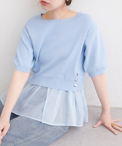 natural couture(ナチュラルクチュール)の「取り外し裾フリル付き半袖ニット(ニット/セーター・レディース・ネイビー/ブラック/サックスブルー/オフホワイト・FREE)」の22枚目の写真