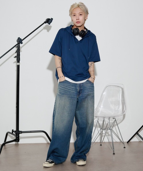 WEGO(ウィゴー)の「WEGO/フェイクレイヤードTパーカー(Tシャツ/カットソー・メンズ・ブラック/ブラウン/ネイビー・LARGE/MEDIUM)」の17枚目の写真