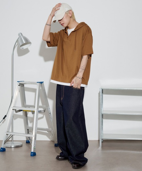 WEGO(ウィゴー)の「WEGO/フェイクレイヤードTパーカー(Tシャツ/カットソー・メンズ・ブラック/ブラウン/ネイビー・LARGE/MEDIUM)」の16枚目の写真