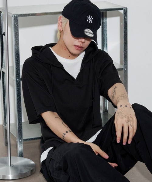 WEGO(ウィゴー)の「WEGO/フェイクレイヤードTパーカー(Tシャツ/カットソー・メンズ・ブラック/ブラウン/ネイビー・LARGE/MEDIUM)」の6枚目の写真