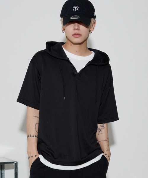 WEGO(ウィゴー)の「WEGO/フェイクレイヤードTパーカー(Tシャツ/カットソー・メンズ・ブラック/ブラウン/ネイビー・LARGE/MEDIUM)」の2枚目の写真