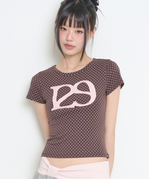 129ロゴパッチフィッテッドTシャツブラウンドット