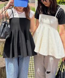ISOOK | 【ISOOK / アイスー】ニットペプラムキャミソール / キャミビスチェ チュニック レイヤード 重ね着 総針編み サマーニット ZOZOTOWN限定(キャミソール)