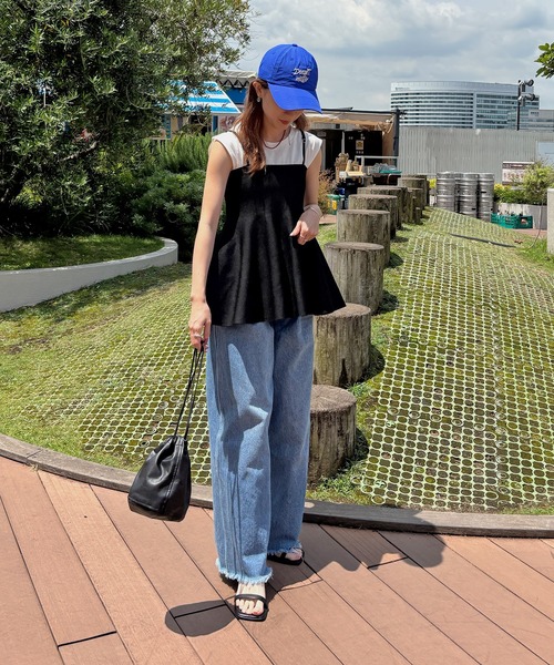 ISOOK(アイスー)の「【ISOOK / アイスー】ニットペプラムキャミソール / キャミビスチェ チュニック レイヤード 重ね着 総針編み サマーニット ZOZOTOWN限定(キャミソール・レディース・ブラック/アイボリー・FREE)」の8枚目の写真