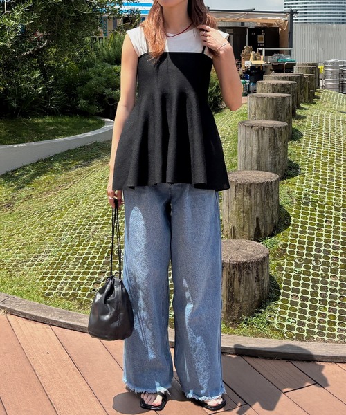 ISOOK(アイスー)の「【ISOOK / アイスー】ニットペプラムキャミソール / キャミビスチェ チュニック レイヤード 重ね着 総針編み サマーニット ZOZOTOWN限定(キャミソール・レディース・ブラック/アイボリー・FREE)」の13枚目の写真
