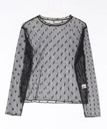 aimoha | 小花柄レースメッシュ半ハイネック長袖Tシャツ レディース UV対策 シアーインナー 重ね着トップス(Tシャツ/カットソー)