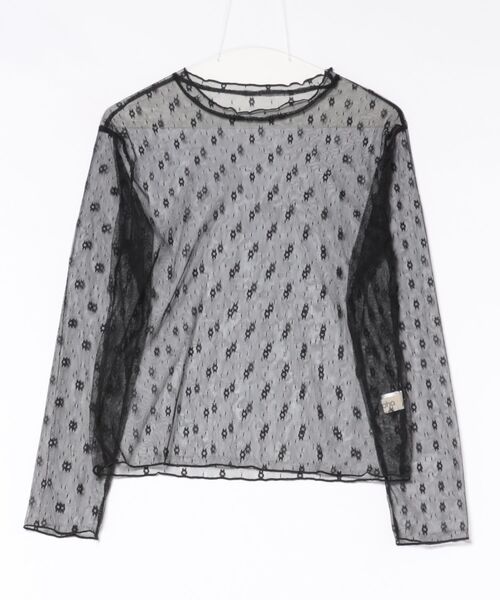 aimoha(アイモハ)の「小花柄レースメッシュ半ハイネック長袖Tシャツ レディース UV対策 シアーインナー 重ね着トップス(Tシャツ/カットソー・レディース・ブラック/ホワイト・M)」の1枚目の写真