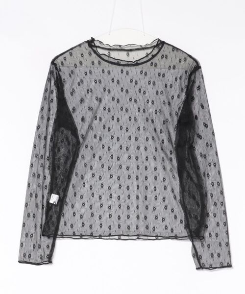 aimoha(アイモハ)の「小花柄レースメッシュ半ハイネック長袖Tシャツ レディース UV対策 シアーインナー 重ね着トップス(Tシャツ/カットソー・レディース・ブラック/ホワイト・M)」の3枚目の写真
