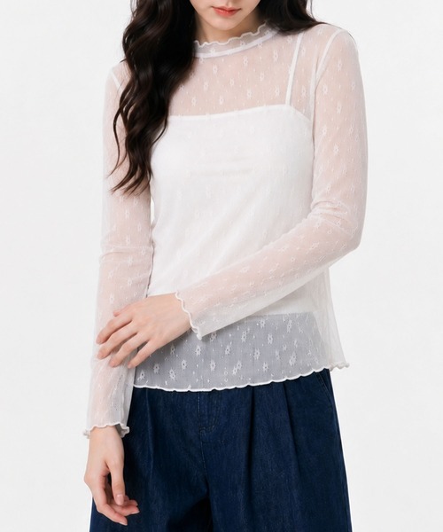 aimoha(アイモハ)の「小花柄プチハイネック長袖シアートップス(Tシャツ/カットソー・レディース・ブラック/ホワイト・M)」の8枚目の写真