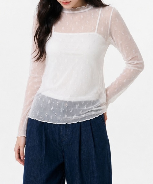 aimoha(アイモハ)の「小花柄プチハイネック長袖シアートップス(Tシャツ/カットソー・レディース・ブラック/ホワイト・M)」の10枚目の写真