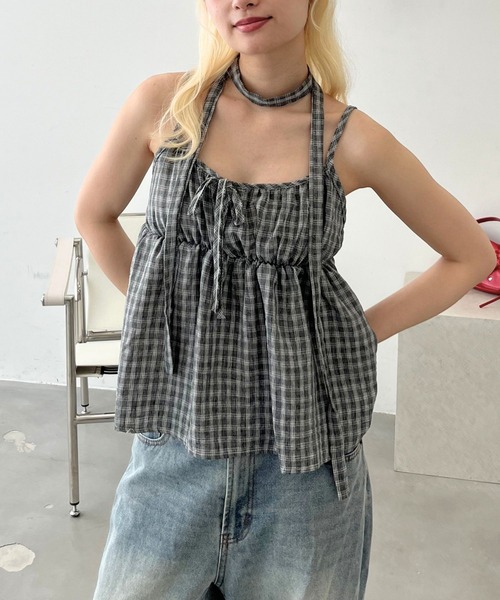 mul.(ムル)の「チェック柄キャミワンピース(キャミソール・レディース・ブルー/ブラック・FREE)」の3枚目の写真