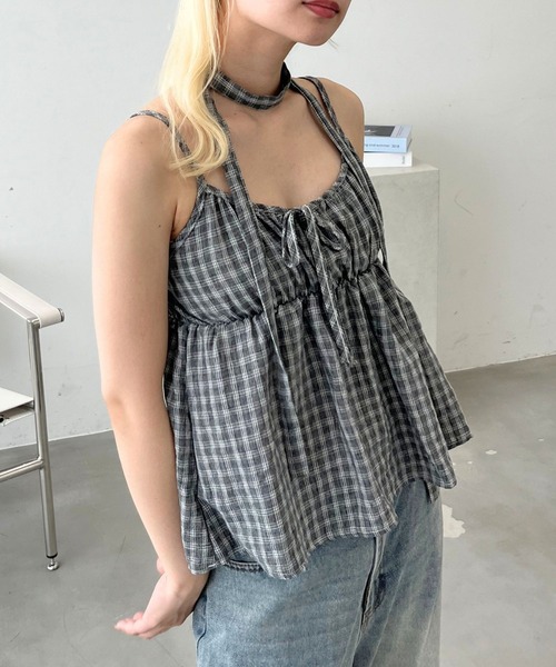 mul.(ムル)の「チェック柄キャミワンピース(キャミソール・レディース・ブルー/ブラック・FREE)」の4枚目の写真