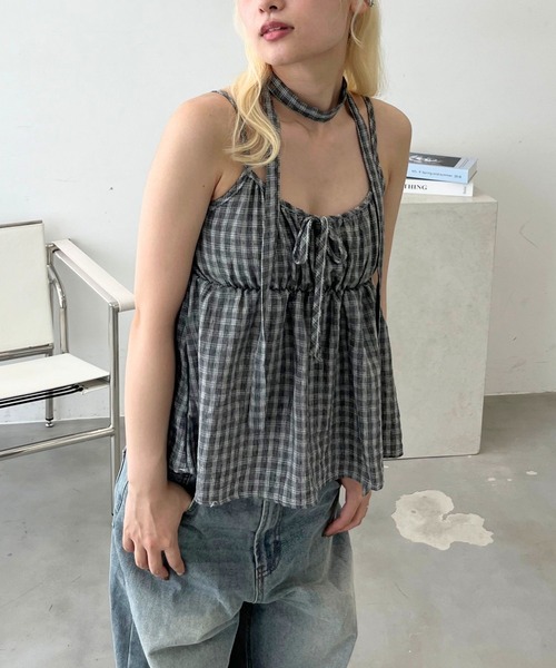 mul.(ムル)の「チェック柄キャミワンピース(キャミソール・レディース・ブルー/ブラック・FREE)」の5枚目の写真