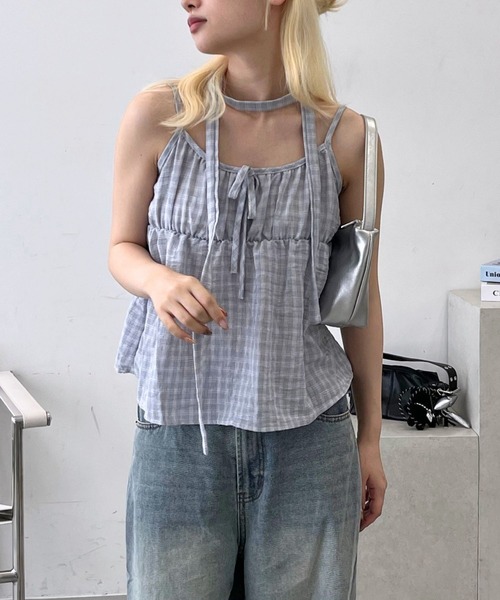 mul.(ムル)の「チェック柄キャミワンピース(キャミソール・レディース・ブルー/ブラック・FREE)」の6枚目の写真