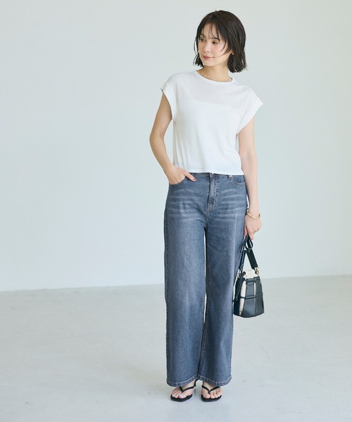 coca(coca)(コカ)の「【伊藤千晃様着用】\接触冷感・通気性/ ストレッチサマーデニムワイドパンツ(デニムパンツ・レディース・ブルー/ライトブルー・S/M/L)」の15枚目の写真