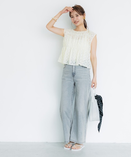 coca(coca)(コカ)の「【伊藤千晃様着用】\接触冷感・通気性/ ストレッチサマーデニムワイドパンツ(デニムパンツ・レディース・ブルー/ライトブルー・S/M/L)」の9枚目の写真