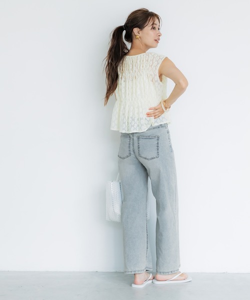 coca(coca)(コカ)の「【伊藤千晃様着用】\接触冷感・通気性/ ストレッチサマーデニムワイドパンツ(デニムパンツ・レディース・ブルー/ライトブルー・S/M/L)」の11枚目の写真