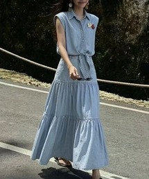 デニムノースリーブトップススカートセットアップ