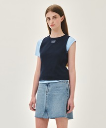 W SMALL CLASSIC LOGO ONE SHOULDER LAYERED TEE