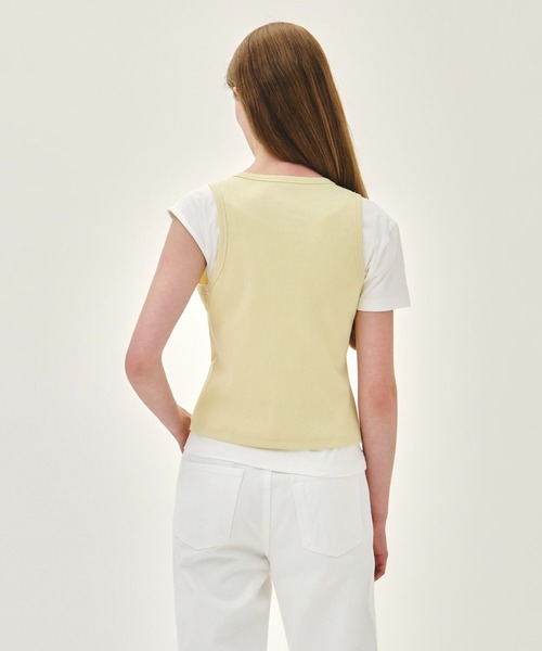 MARITHE + FRANCOIS GIRBAUD(マリテフランソワジルボー)の「W SMALL CLASSIC LOGO ONE SHOULDER LAYERED TEE(Tシャツ/カットソー・レディース・アイボリー/スカイブルー・MEDIUM/SMALL)」の5枚目の写真